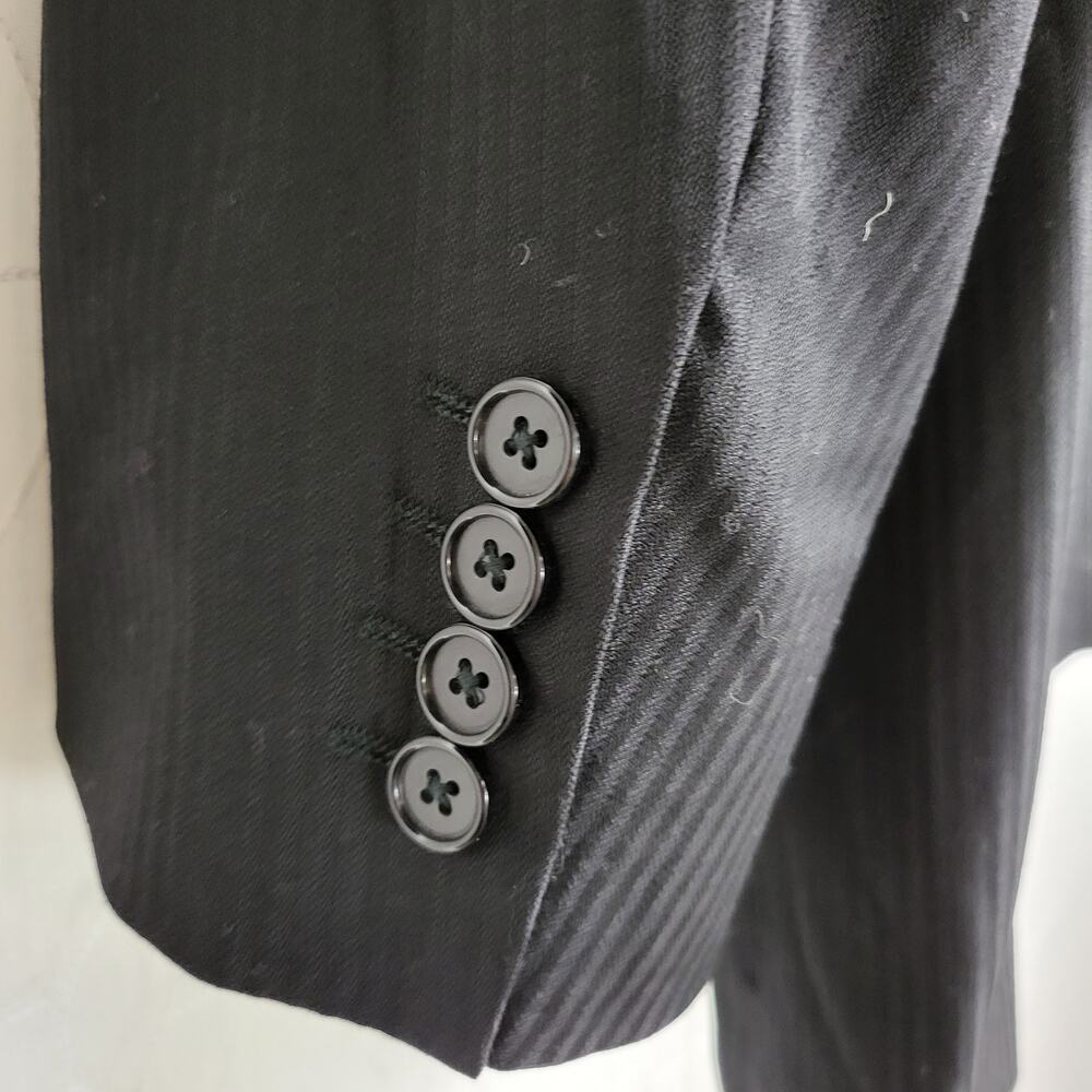 Bachrach Mens Jacket 40L Black Three Button Striped Sports Coat Pocket 100% Wool